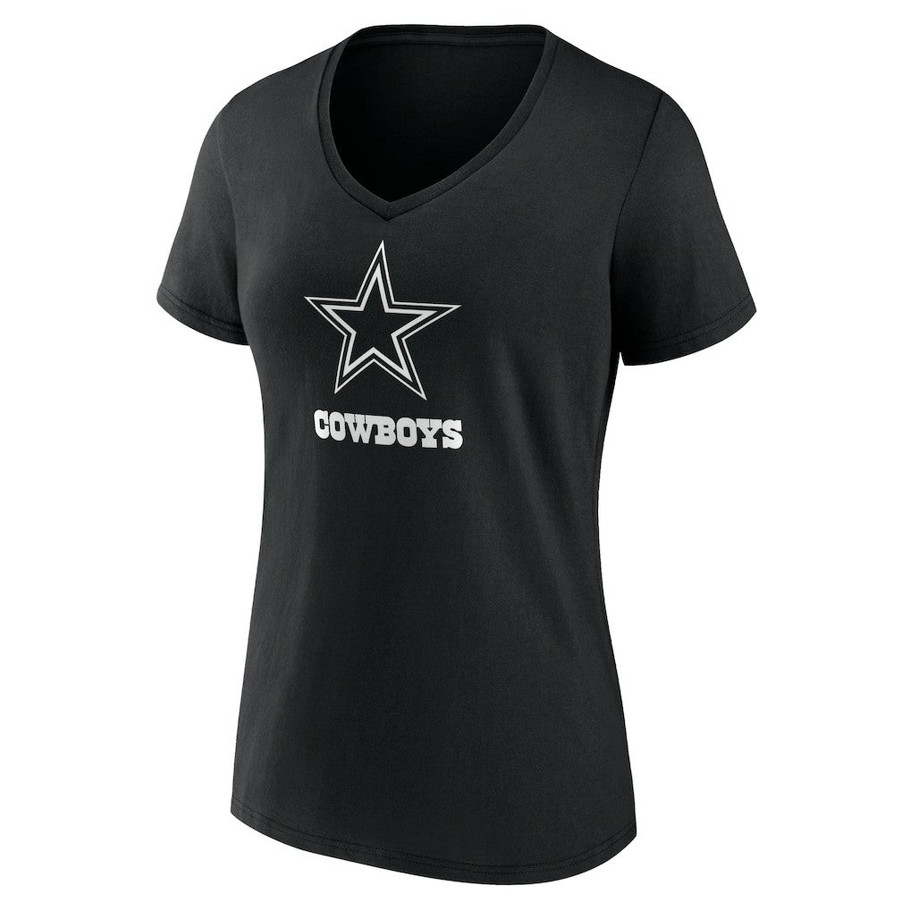 Dallas Cowboys Women's Personalized Name & Number Monochrome V-Neck T-Shirt Black | NFL