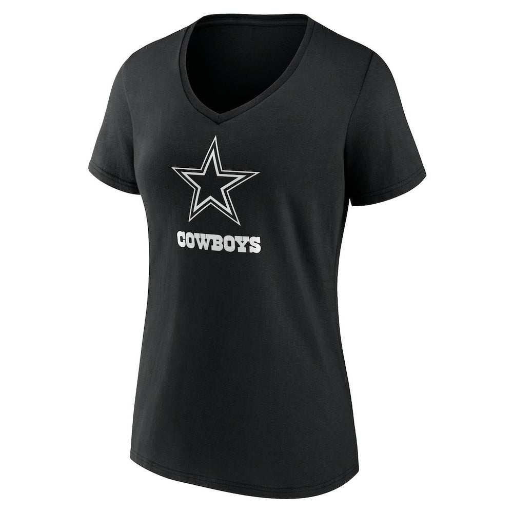 Dallas Cowboys Women's Personalized Name & Number Monochrome V-Neck T-Shirt Black | NFL