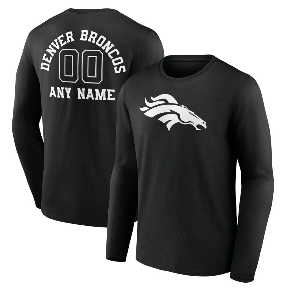 Denver Broncos Personalized Name & Number Monochrome Long Sleeve T-Shirt Black | NFL