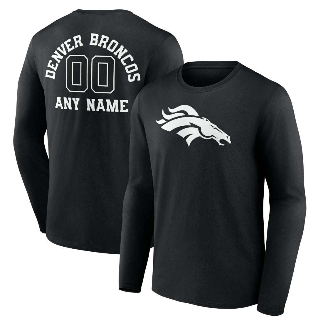 Denver Broncos Personalized Name & Number Monochrome Long Sleeve T-Shirt Black | NFL