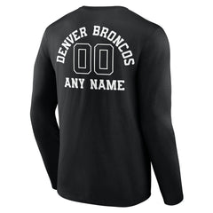 Denver Broncos Personalized Name & Number Monochrome Long Sleeve T-Shirt Black | NFL