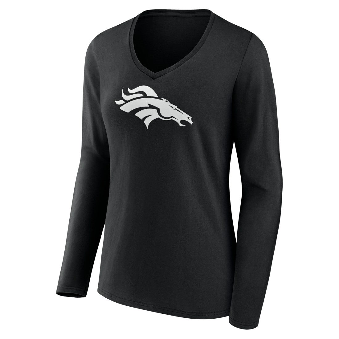 Denver Broncos Women's Personalized Name & Number Monochrome Long Sleeve V-Neck T-Shirt Black | NFL