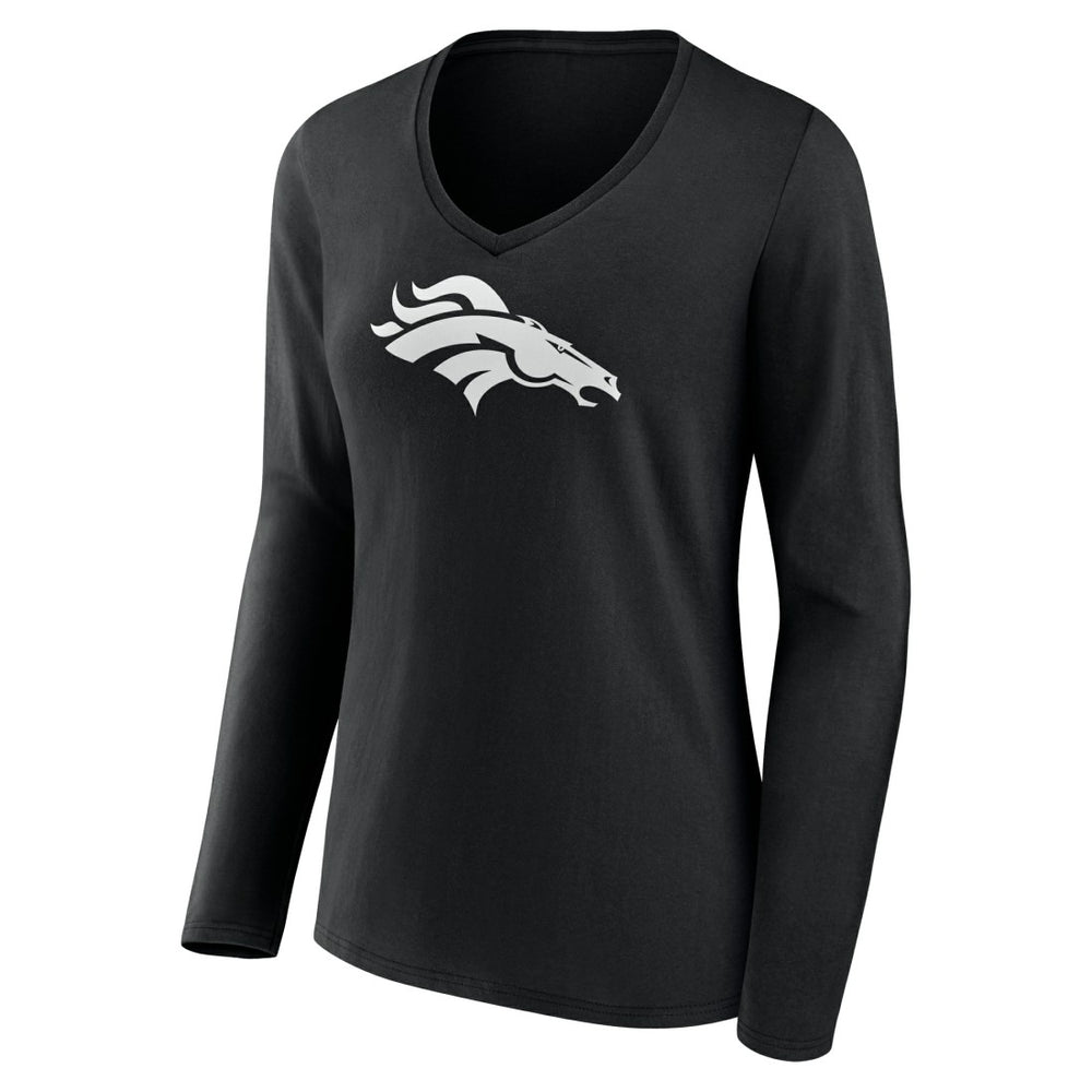 Denver Broncos Women's Personalized Name & Number Monochrome Long Sleeve V-Neck T-Shirt Black | NFL