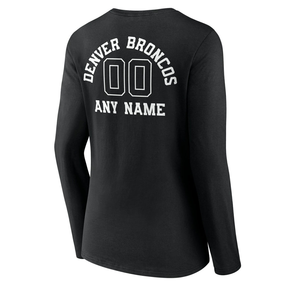 Denver Broncos Women's Personalized Name & Number Monochrome Long Sleeve V-Neck T-Shirt Black | NFL