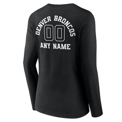 Denver Broncos Women's Personalized Name & Number Monochrome Long Sleeve V-Neck T-Shirt Black | NFL