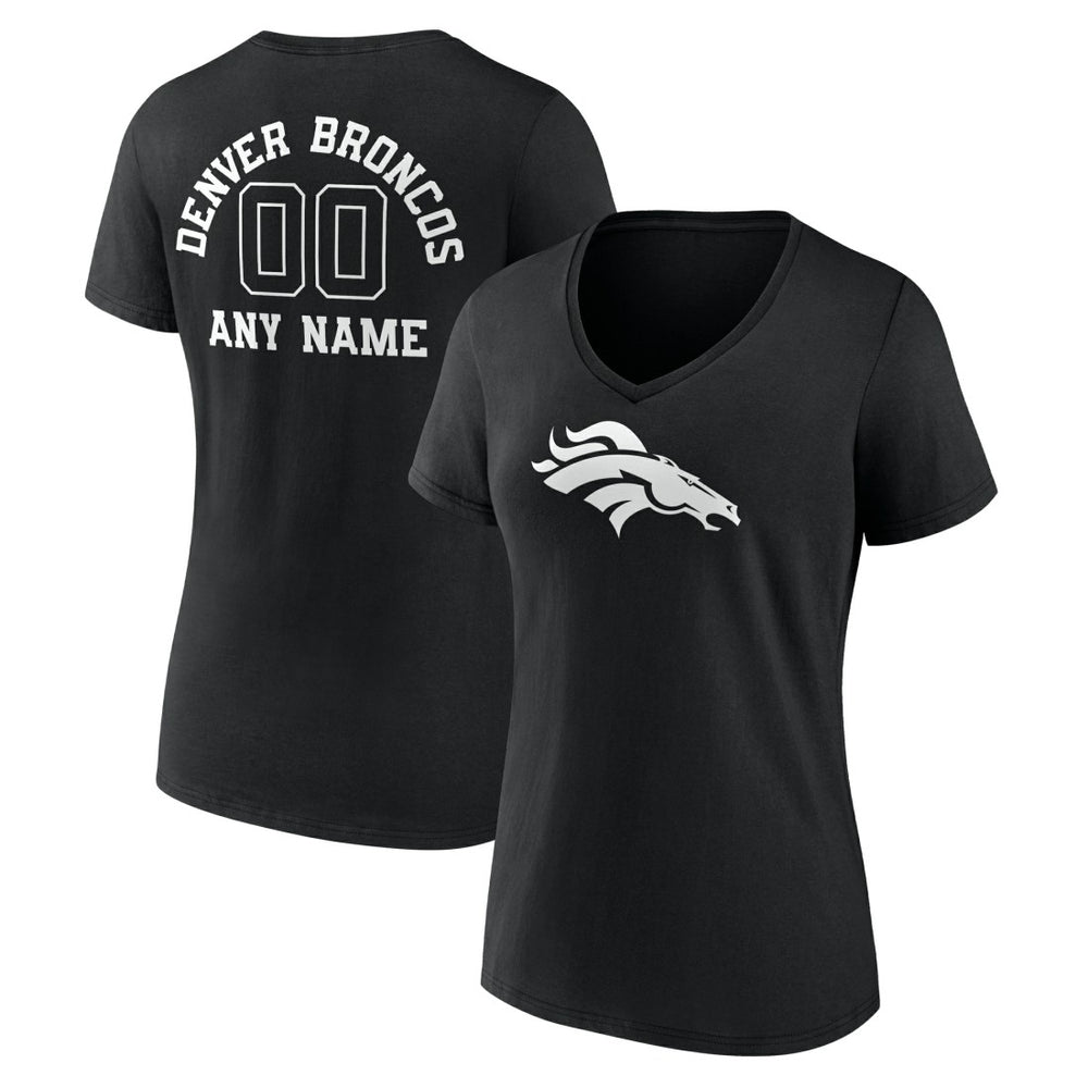 Denver Broncos Women's Personalized Name & Number Monochrome V-Neck T-Shirt Black | NFL