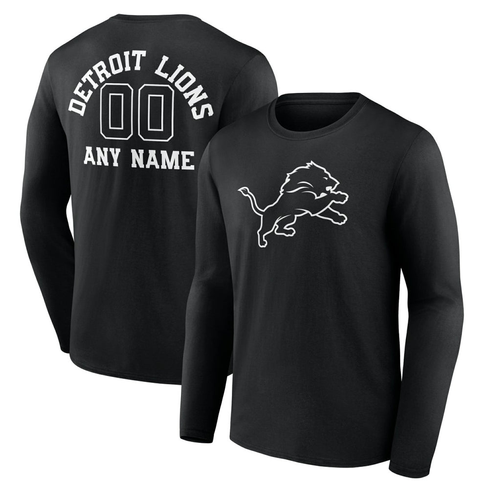 Detroit Lions Personalized Name & Number Monochrome Long Sleeve T-Shirt Black | NFL