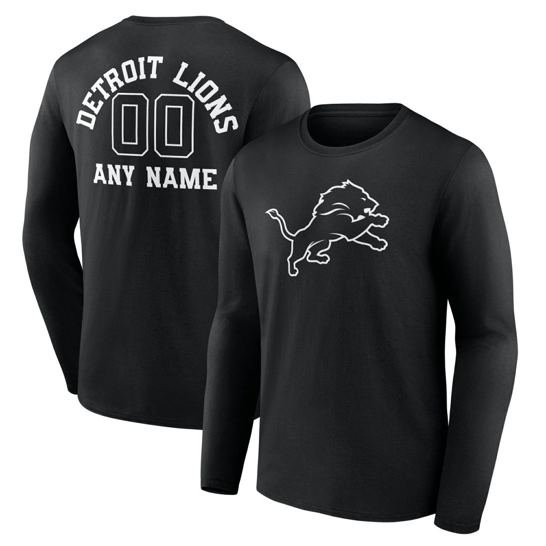 Detroit Lions Personalized Name & Number Monochrome Long Sleeve T-Shirt Black | NFL