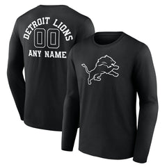 Detroit Lions Personalized Name & Number Monochrome Long Sleeve T-Shirt Black | NFL