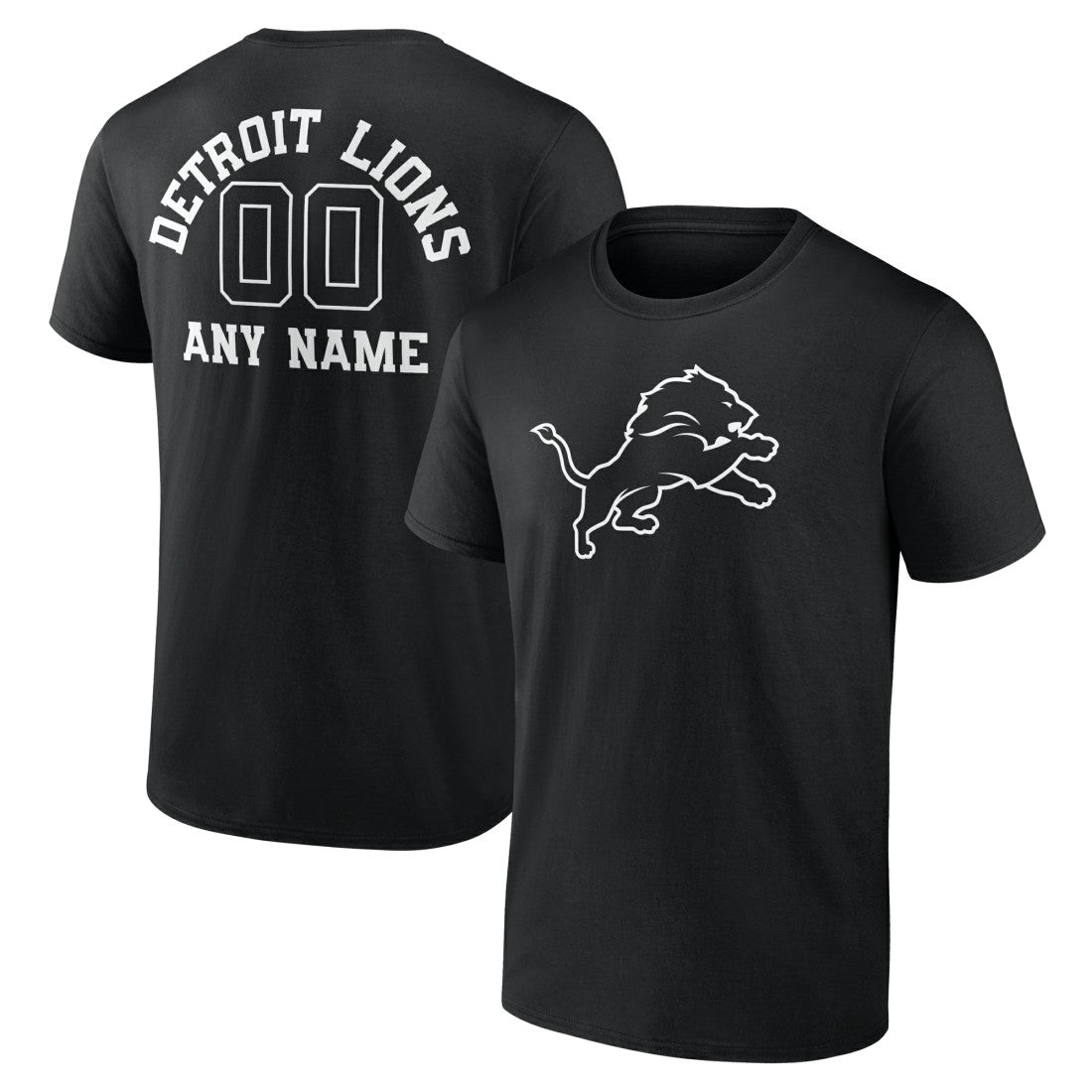 Detroit Lions Personalized Name & Number Monochrome T-Shirt Black | NFL