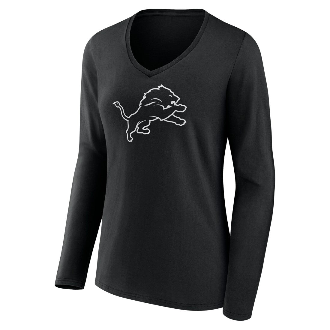 Detroit Lions Women's Personalized Name & Number Monochrome Long Sleeve V-Neck T-Shirt Black | NFL