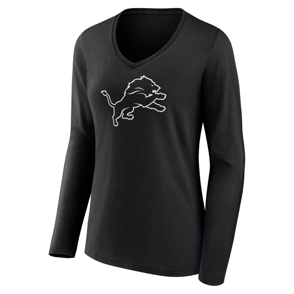 Detroit Lions Women's Personalized Name & Number Monochrome Long Sleeve V-Neck T-Shirt Black | NFL