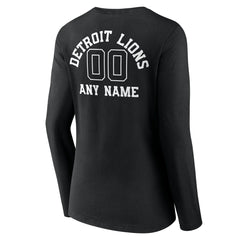 Detroit Lions Women's Personalized Name & Number Monochrome Long Sleeve V-Neck T-Shirt Black | NFL