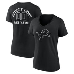 Detroit Lions Women's Personalized Name & Number Monochrome V-Neck T-Shirt Black | NFL