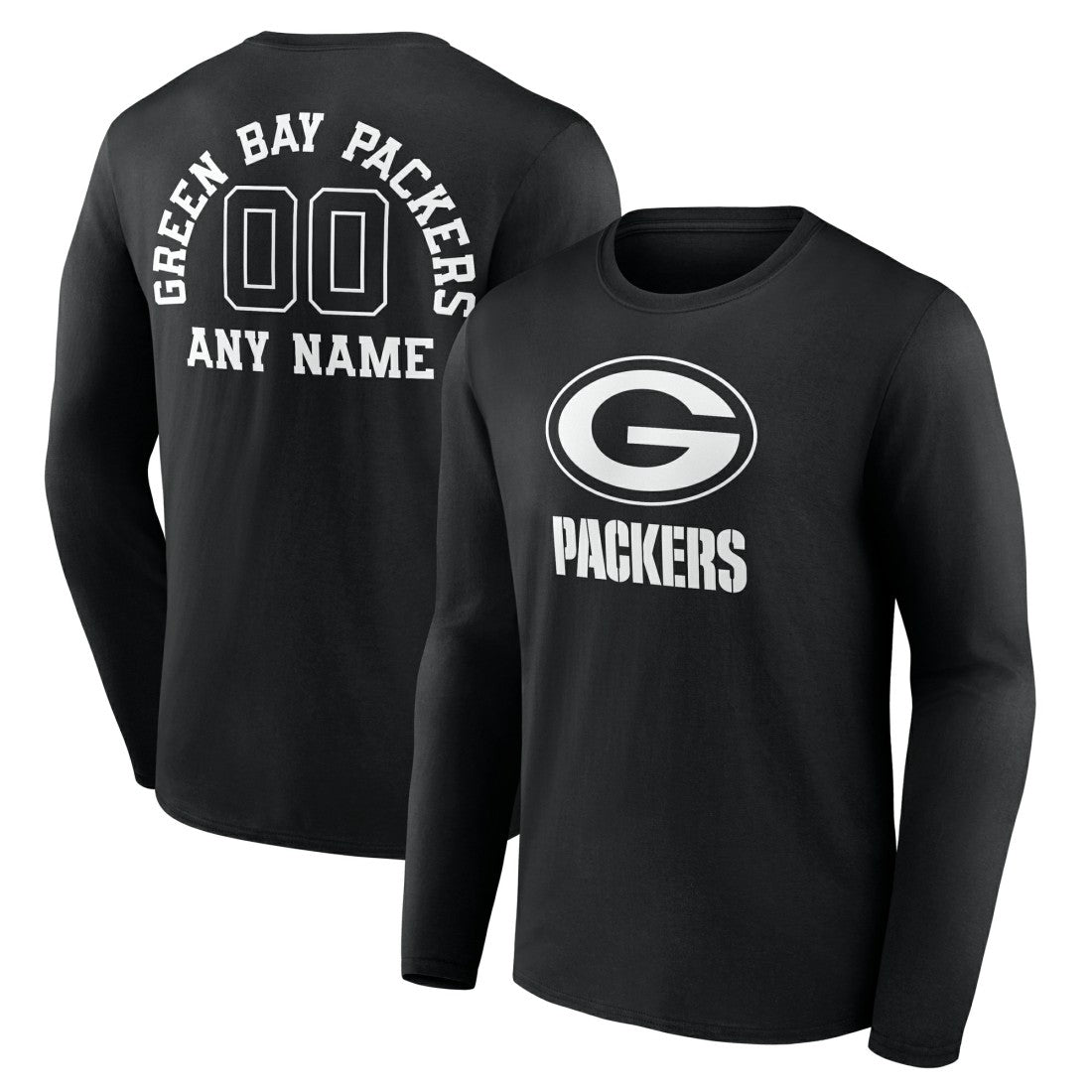 Green Bay Packers Personalized Name & Number Monochrome Long Sleeve T-Shirt Black | NFL