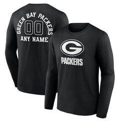 Green Bay Packers Personalized Name & Number Monochrome Long Sleeve T-Shirt Black | NFL