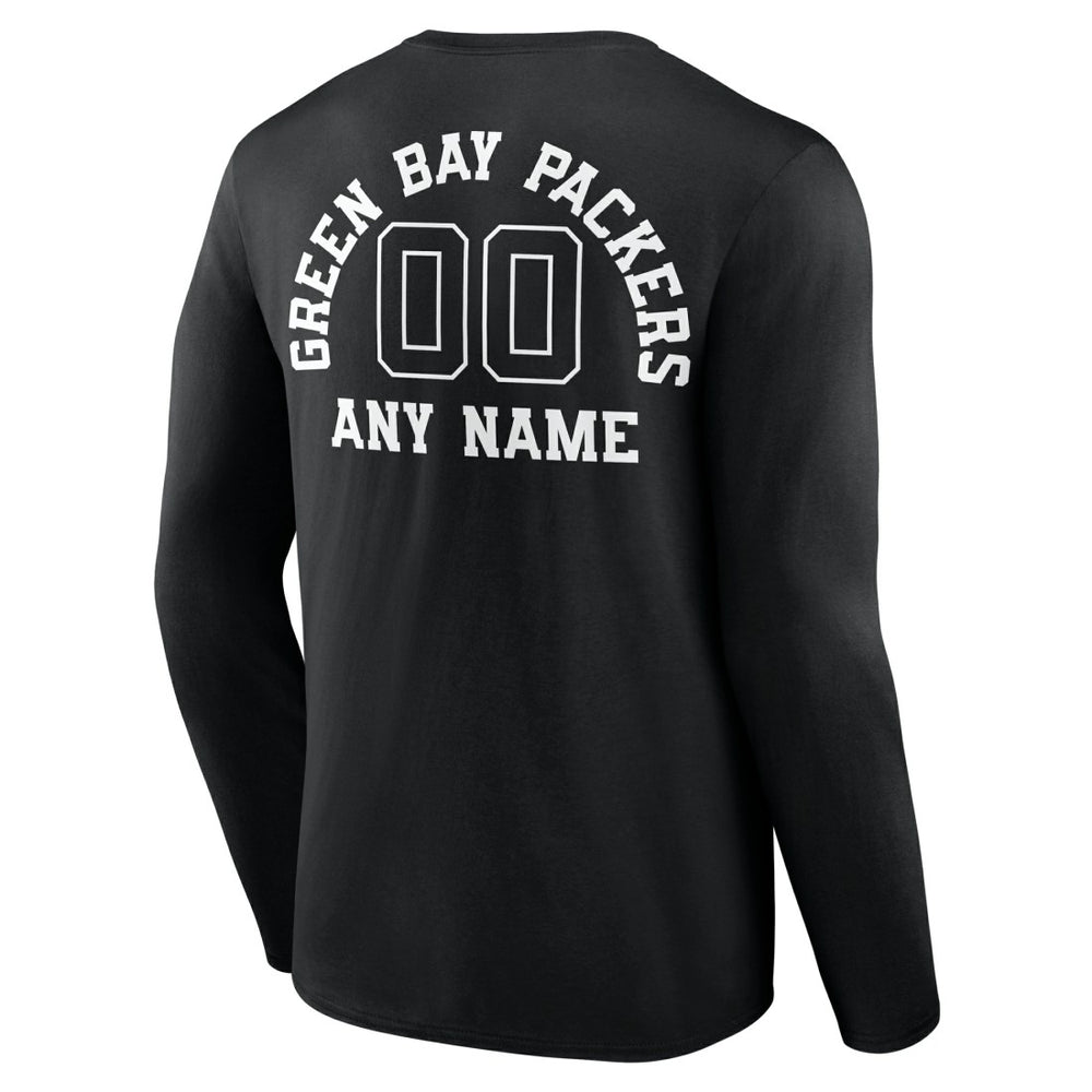 Green Bay Packers Personalized Name & Number Monochrome Long Sleeve T-Shirt Black | NFL