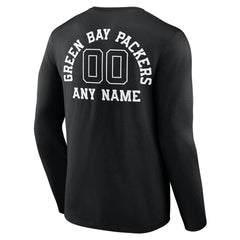 Green Bay Packers Personalized Name & Number Monochrome Long Sleeve T-Shirt Black | NFL