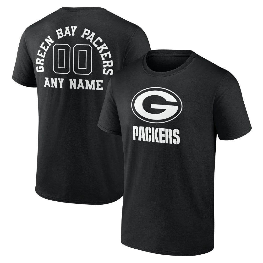 Green Bay Packers Personalized Name & Number Monochrome T-Shirt Black | NFL