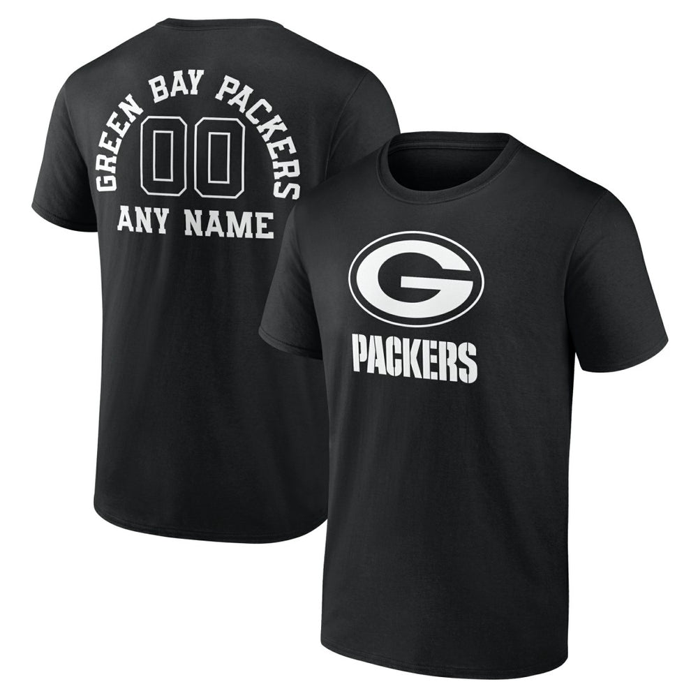 Green Bay Packers Personalized Name & Number Monochrome T-Shirt Black | NFL