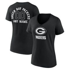 Green Bay Packers Women's Personalized Name & Number Monochrome V-Neck T-Shirt Black | NFL
