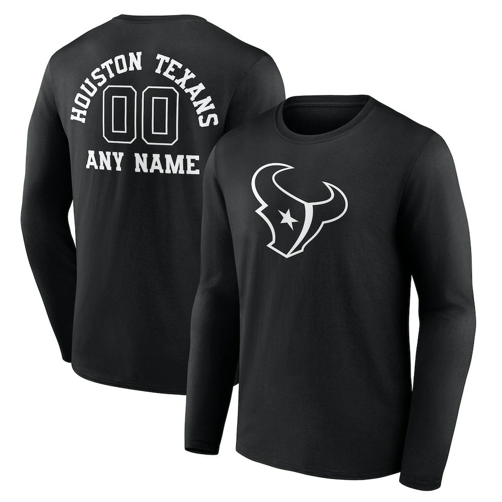 Houston Texans Personalized Name & Number Monochrome Long Sleeve T-Shirt Black | NFL
