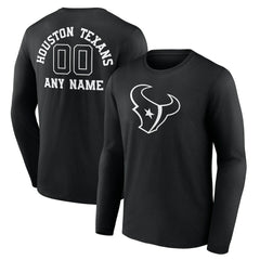 Houston Texans Personalized Name & Number Monochrome Long Sleeve T-Shirt Black | NFL