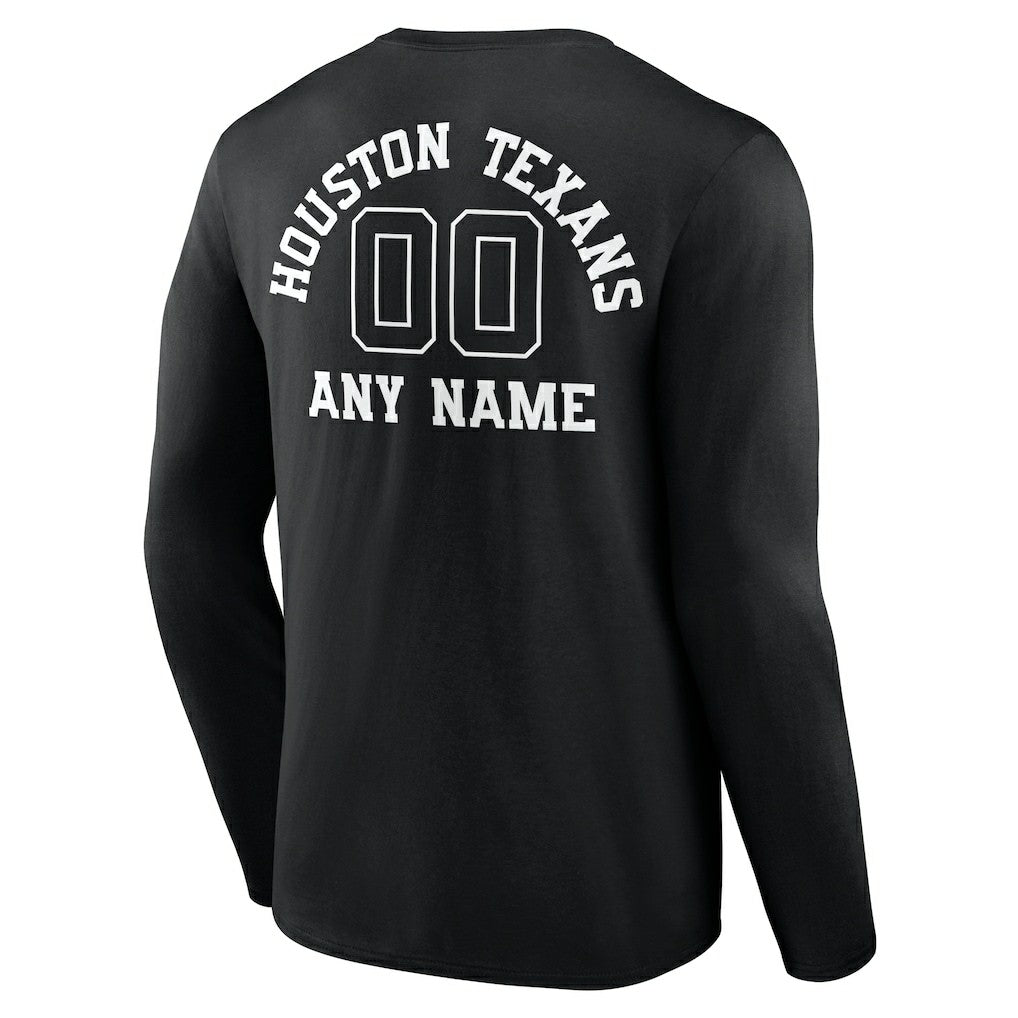 Houston Texans Personalized Name & Number Monochrome Long Sleeve T-Shirt Black | NFL