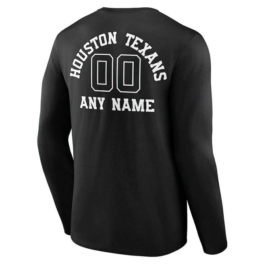 Houston Texans Personalized Name & Number Monochrome Long Sleeve T-Shirt Black | NFL