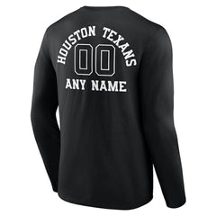 Houston Texans Personalized Name & Number Monochrome Long Sleeve T-Shirt Black | NFL