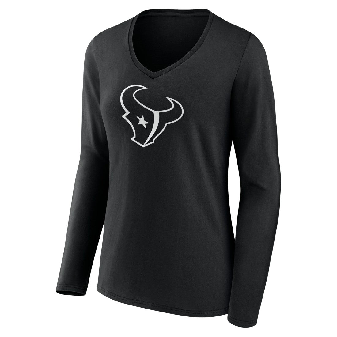 Houston Texans Women's Personalized Name & Number Monochrome Long Sleeve V-Neck T-Shirt Black | NFL