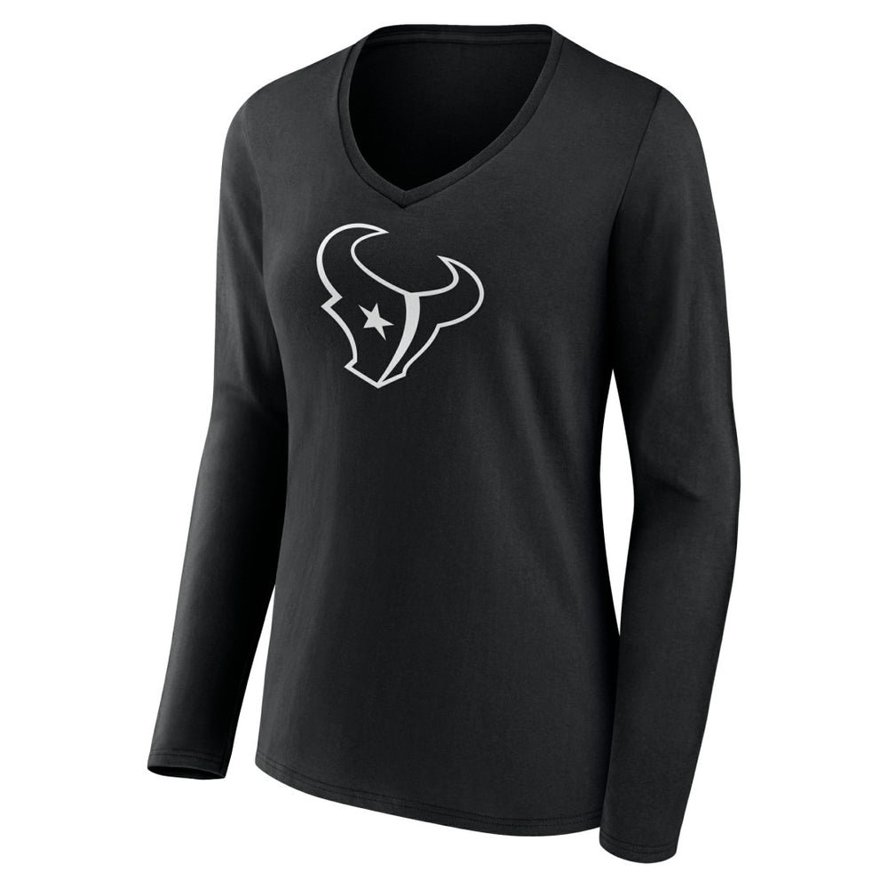 Houston Texans Women's Personalized Name & Number Monochrome Long Sleeve V-Neck T-Shirt Black | NFL