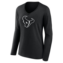 Houston Texans Women's Personalized Name & Number Monochrome Long Sleeve V-Neck T-Shirt Black | NFL