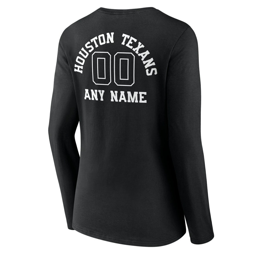 Houston Texans Women's Personalized Name & Number Monochrome Long Sleeve V-Neck T-Shirt Black | NFL