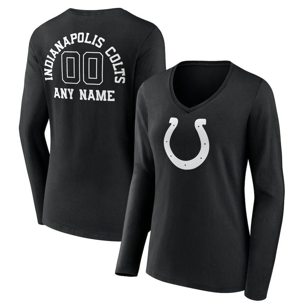 Indianapolis Colts Women's Personalized Name & Number Monochrome Long Sleeve V-Neck T-Shirt Black | NFL
