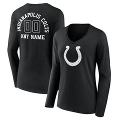 Indianapolis Colts Women's Personalized Name & Number Monochrome Long Sleeve V-Neck T-Shirt Black | NFL