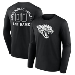 Jacksonville Jaguars Personalized Name & Number Monochrome Long Sleeve T-Shirt Black | NFL