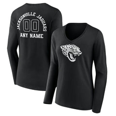 Jacksonville Jaguars Women's Personalized Name & Number Monochrome Long Sleeve V-Neck T-Shirt Black | NFL