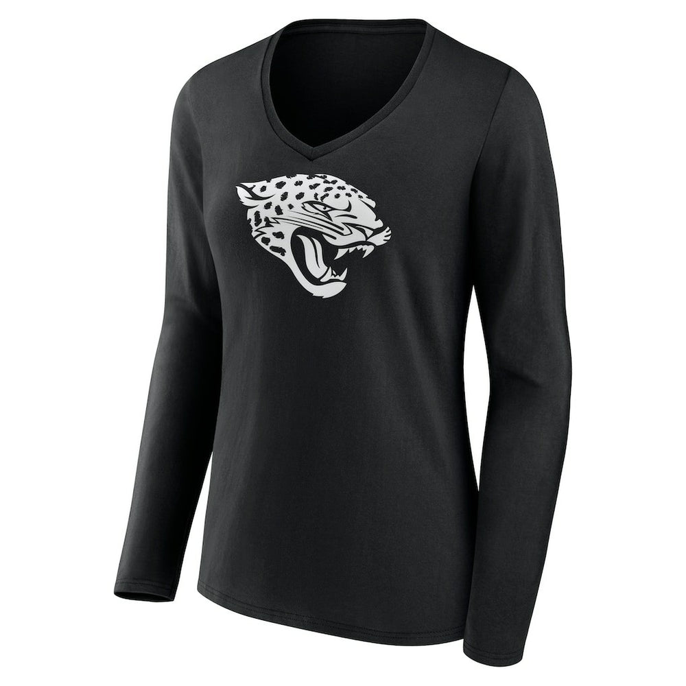 Jacksonville Jaguars Women's Personalized Name & Number Monochrome Long Sleeve V-Neck T-Shirt Black | NFL