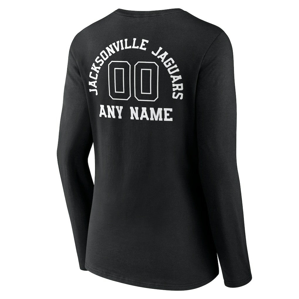 Jacksonville Jaguars Women's Personalized Name & Number Monochrome Long Sleeve V-Neck T-Shirt Black | NFL