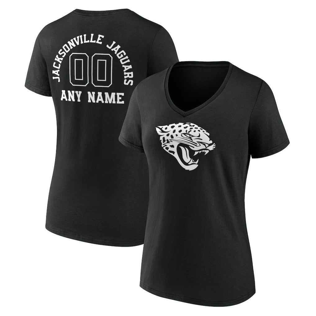 Jacksonville Jaguars Women's Personalized Name & Number Monochrome V-Neck T-Shirt Black | NFL