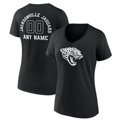 Jacksonville Jaguars Women's Personalized Name & Number Monochrome V-Neck T-Shirt Black | NFL