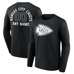 Kansas City Chiefs Personalized Name & Number Monochrome Long Sleeve T-Shirt Black | NFL
