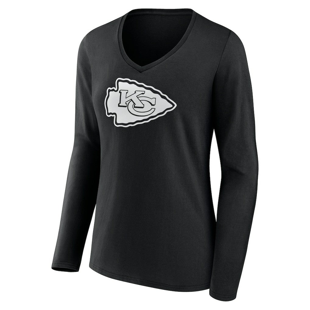 Kansas City Chiefs Women's Personalized Name & Number Monochrome Long Sleeve V-Neck T-Shirt Black | NFL