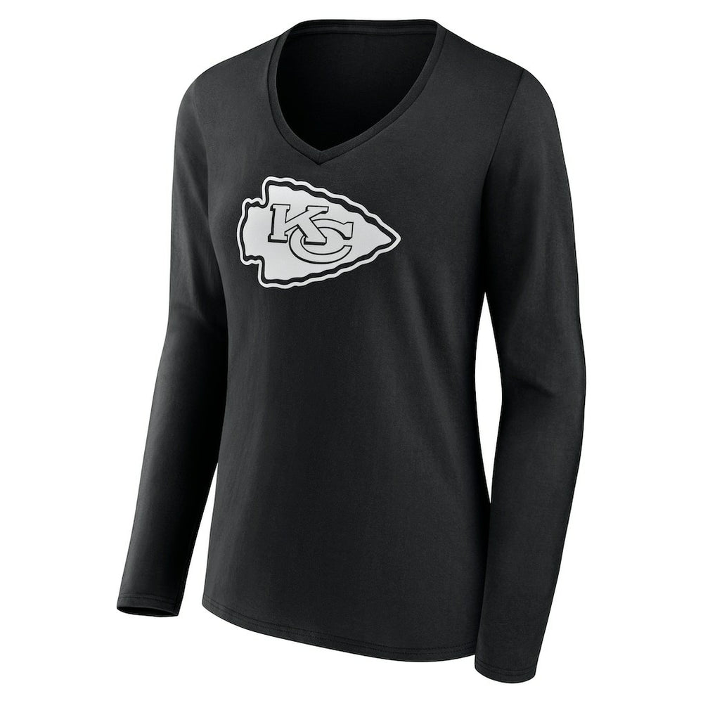Kansas City Chiefs Women's Personalized Name & Number Monochrome Long Sleeve V-Neck T-Shirt Black | NFL