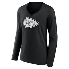 Kansas City Chiefs Women's Personalized Name & Number Monochrome Long Sleeve V-Neck T-Shirt Black | NFL