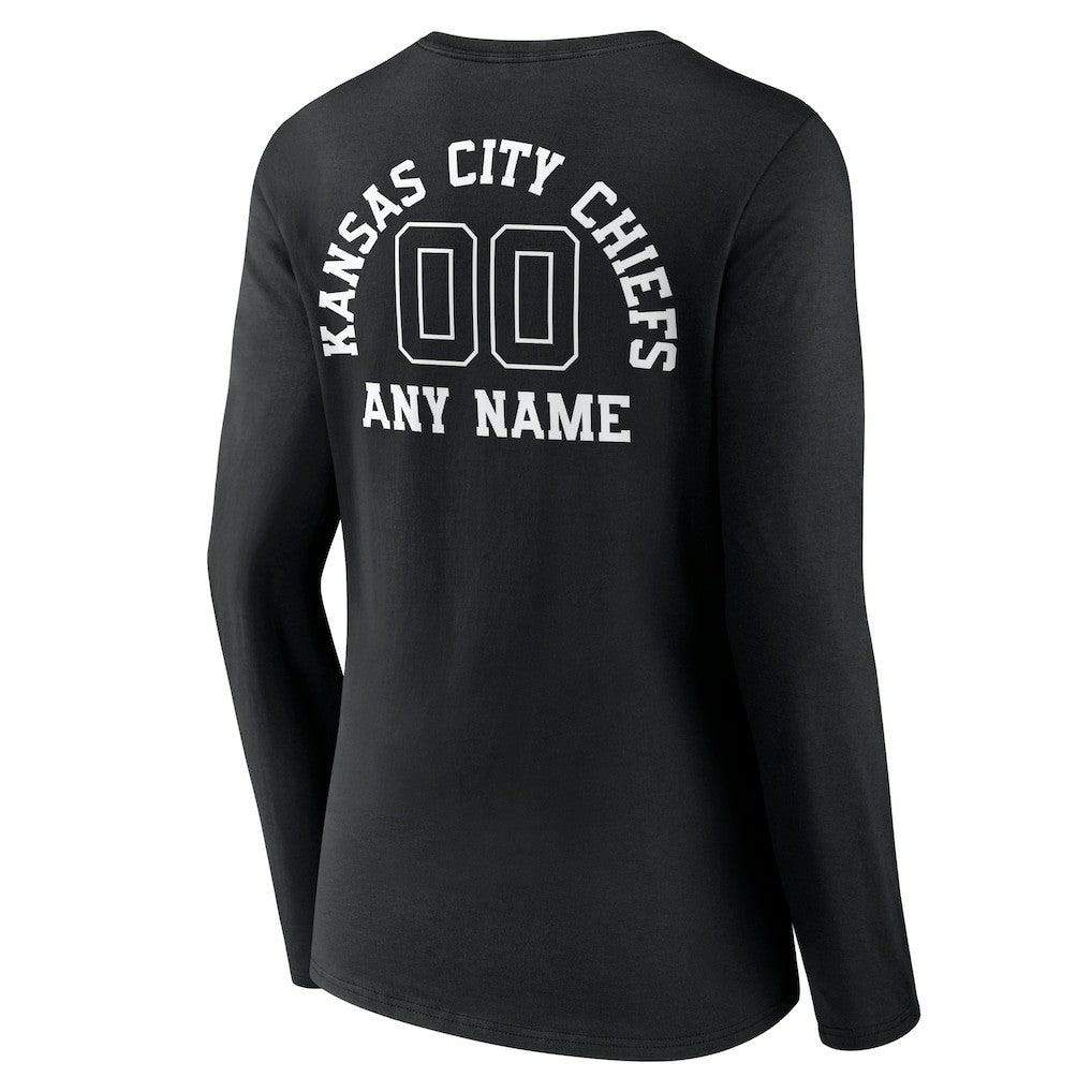 Kansas City Chiefs Women's Personalized Name & Number Monochrome Long Sleeve V-Neck T-Shirt Black | NFL