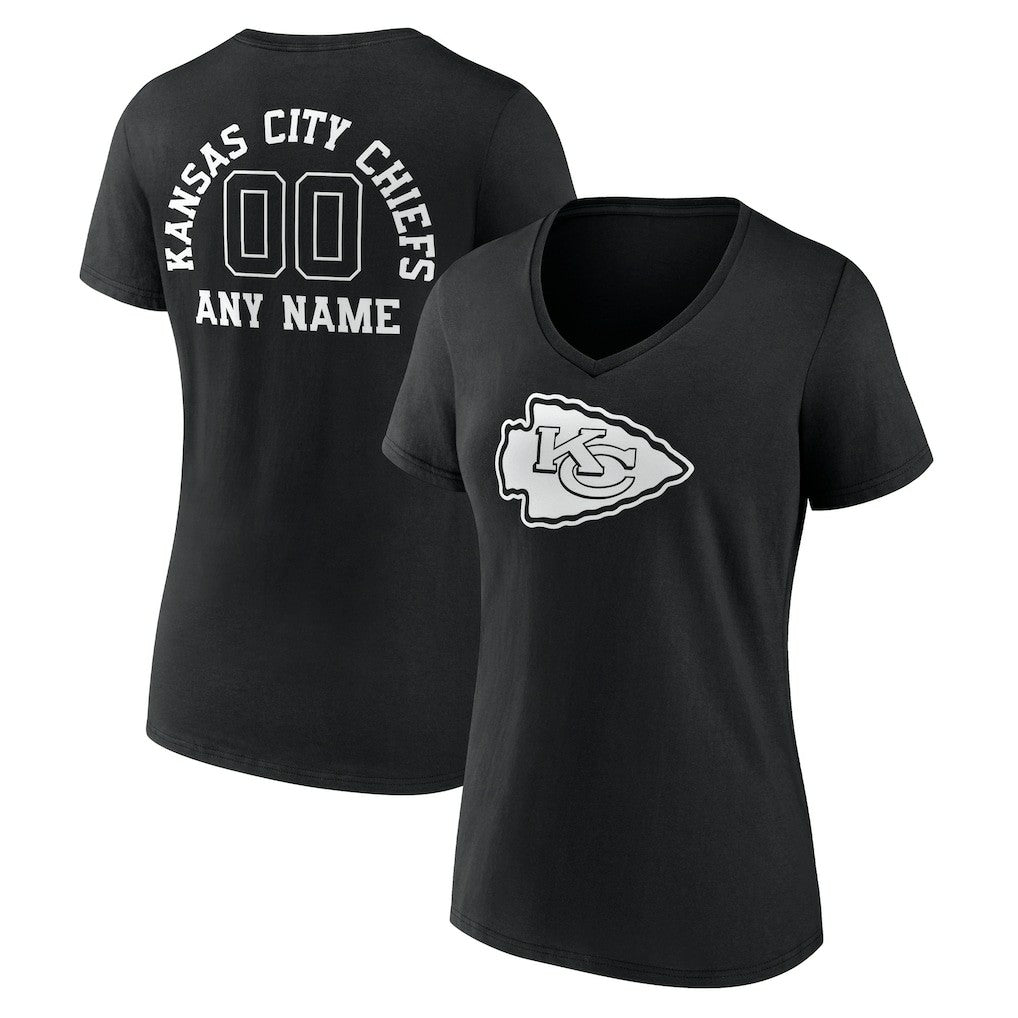 Kansas City Chiefs Women's Personalized Name & Number Monochrome V-Neck T-Shirt Black | NFL