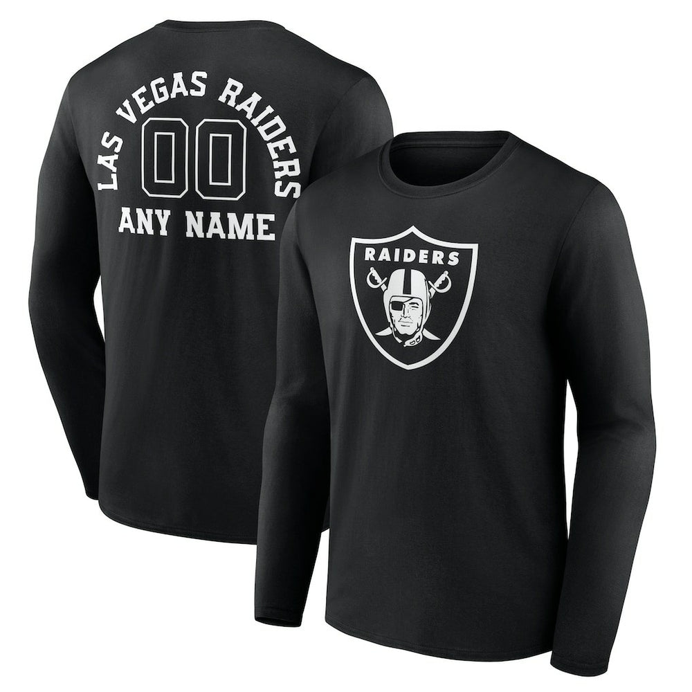 Las Vegas Raiders Personalized Name & Number Monochrome Long Sleeve T-Shirt Black | NFL