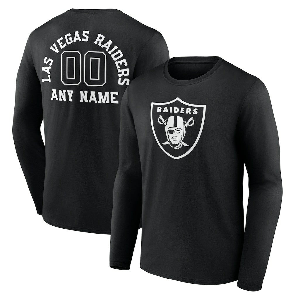 Las Vegas Raiders Personalized Name & Number Monochrome Long Sleeve T-Shirt Black | NFL